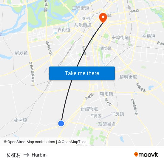 长征村 to Harbin map