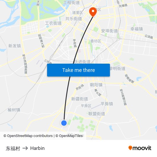 东福村 to Harbin map