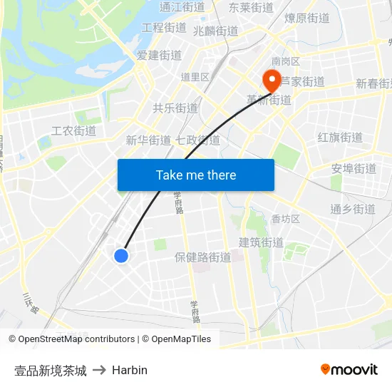 壹品新境茶城 to Harbin map