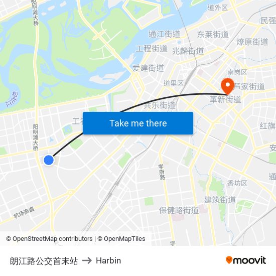 朗江路公交首末站 to Harbin map