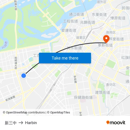 新三中 to Harbin map