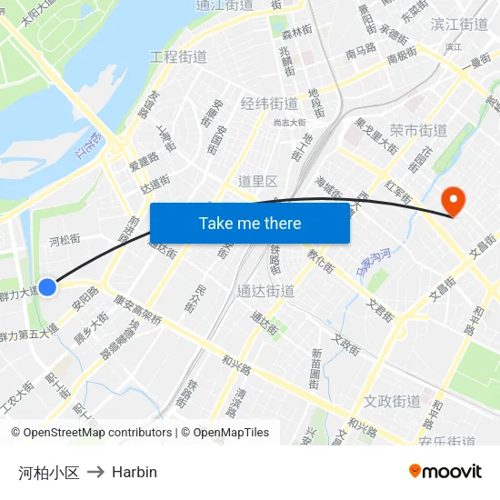 河柏小区 to Harbin map