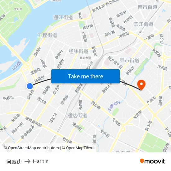 河鼓街 to Harbin map