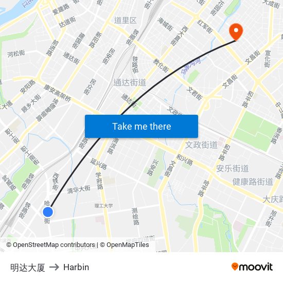 明达大厦 to Harbin map