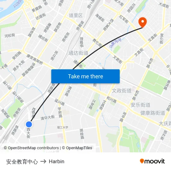 Safety Education Center to Harbin map