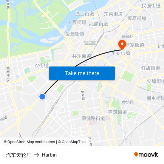 汽车齿轮厂 to Harbin map