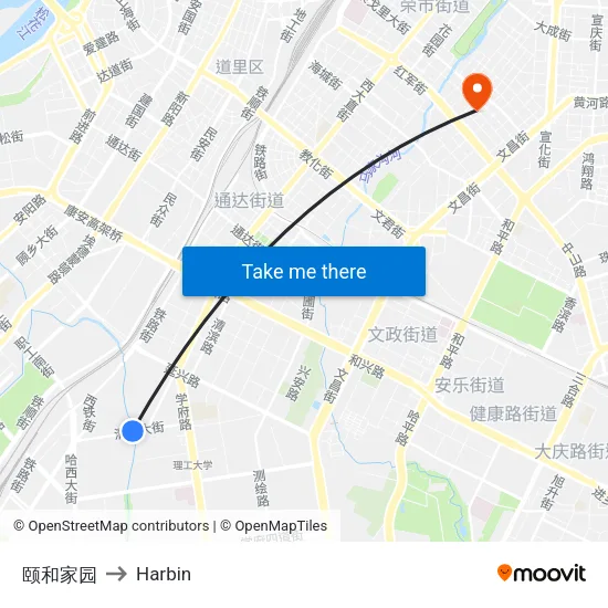 颐和家园 to Harbin map