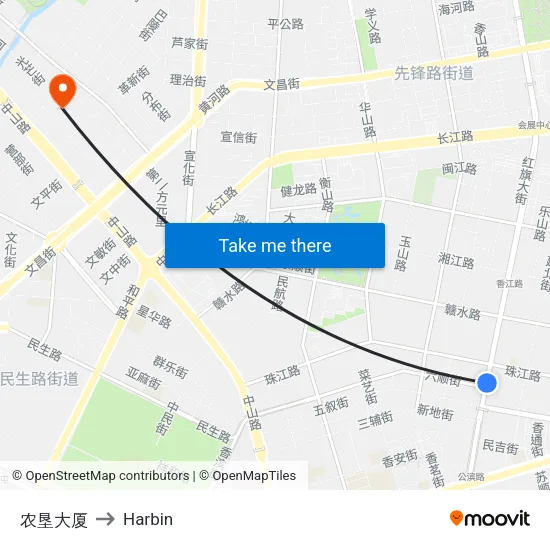 Agricultural Reclamation Building to Harbin map