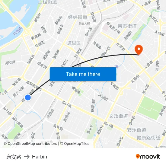 康安路 to Harbin map