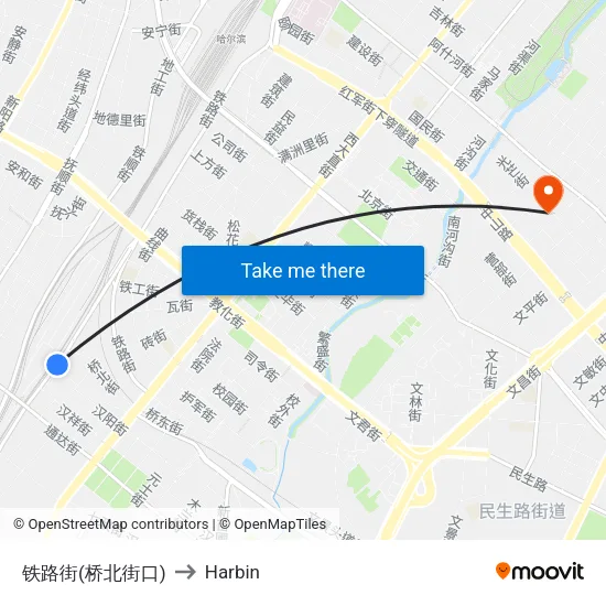 铁路街(桥北街口) to Harbin map