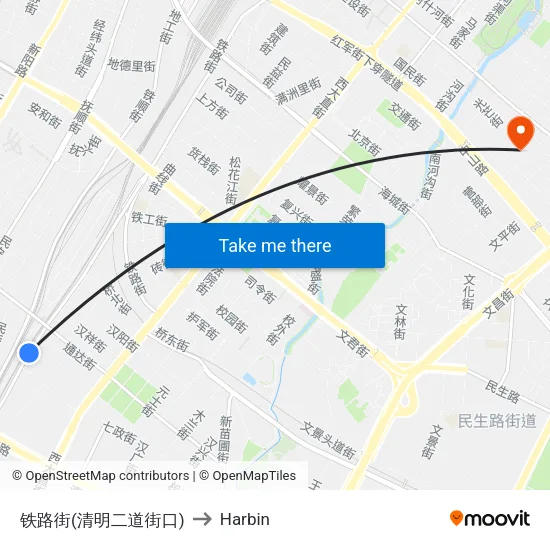 铁路街(清明二道街口) to Harbin map