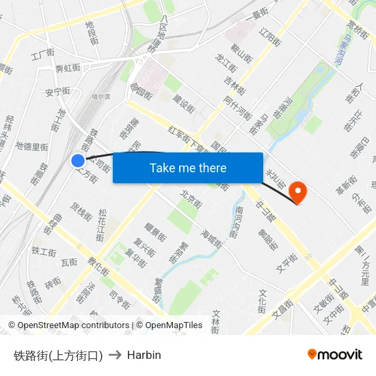Railway Street (Shangfang Intersection) to Harbin map