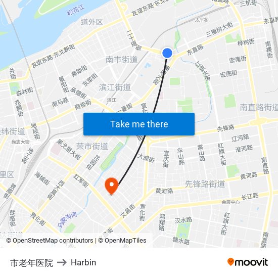 市老年医院 to Harbin map