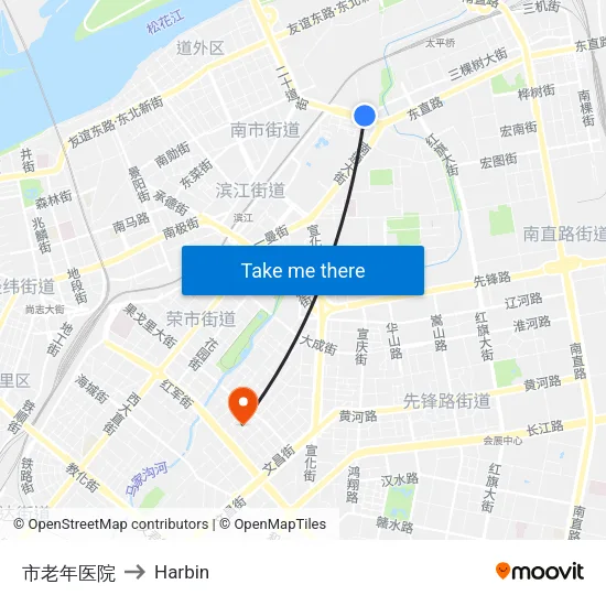City Elderly Hospital to Harbin map