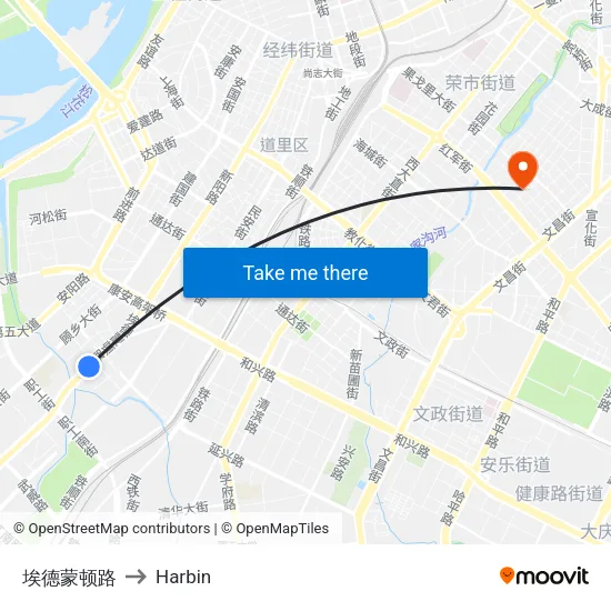 埃德蒙顿路 to Harbin map