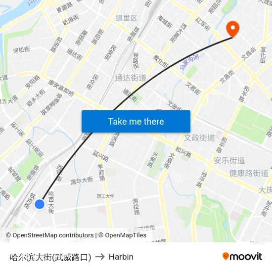 哈尔滨大街(武威路口) to Harbin map
