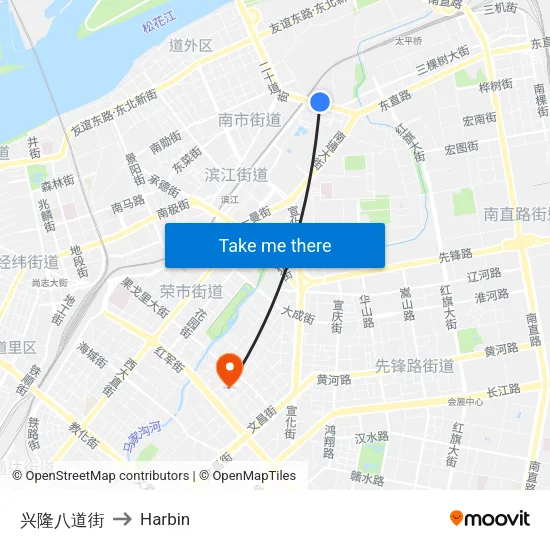 Xinglong 8th Street to Harbin map