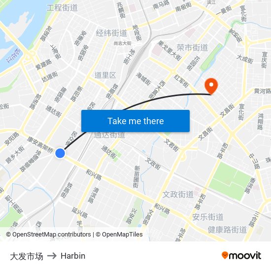 大发市场 to Harbin map