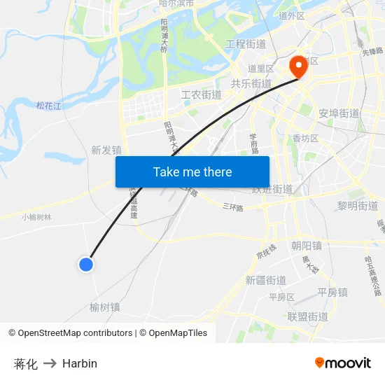 蒋化 to Harbin map