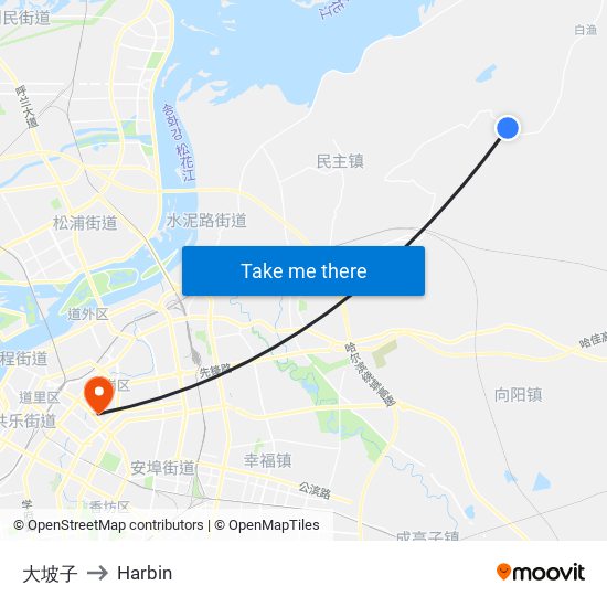大坡子 to Harbin map