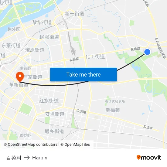 百菜村 to Harbin map