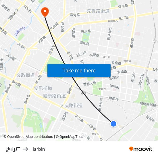 热电厂 to Harbin map