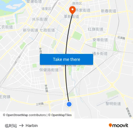临时站 to Harbin map