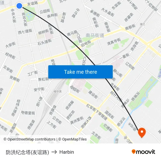 防洪纪念塔(友谊路) to Harbin map
