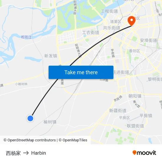 西杨家 to Harbin map