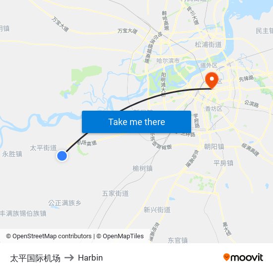 太平国际机场 to Harbin map