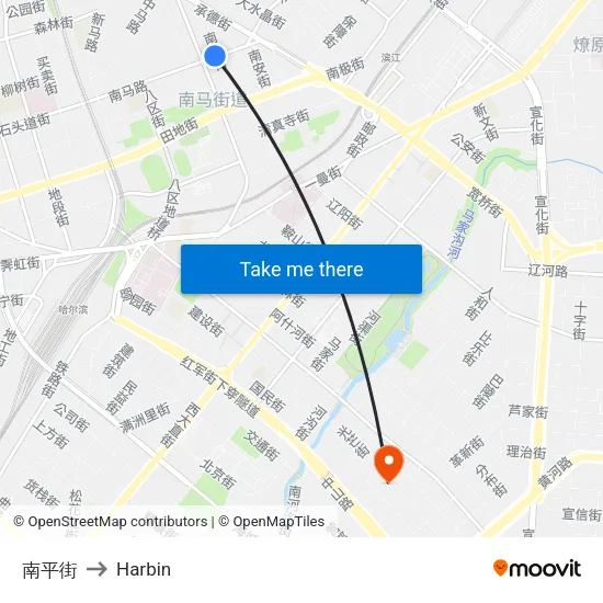 Nan Ping Street to Harbin map