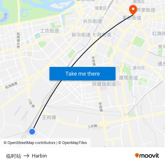 临时站 to Harbin map