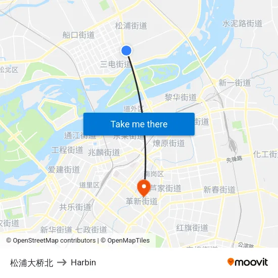 松浦大桥北 to Harbin map
