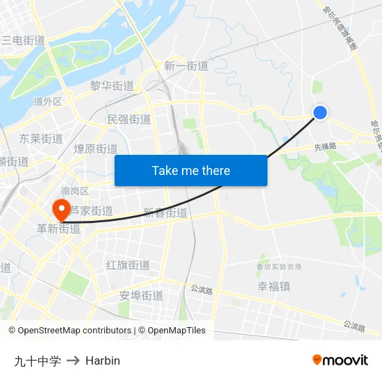 九十中学 to Harbin map