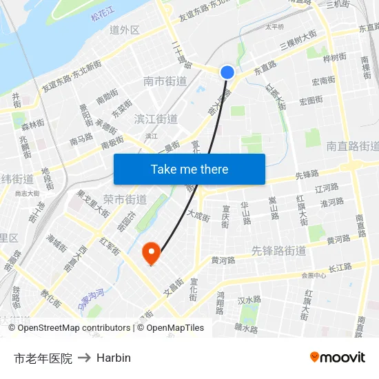市老年医院 to Harbin map