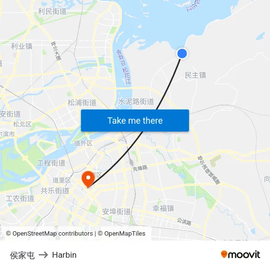 侯家屯 to Harbin map