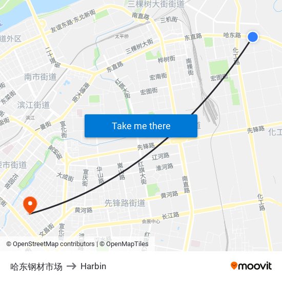 哈东钢材市场 to Harbin map