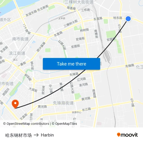 哈东钢材市场 to Harbin map