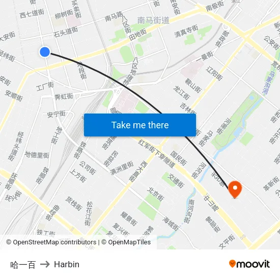 哈一百 to Harbin map