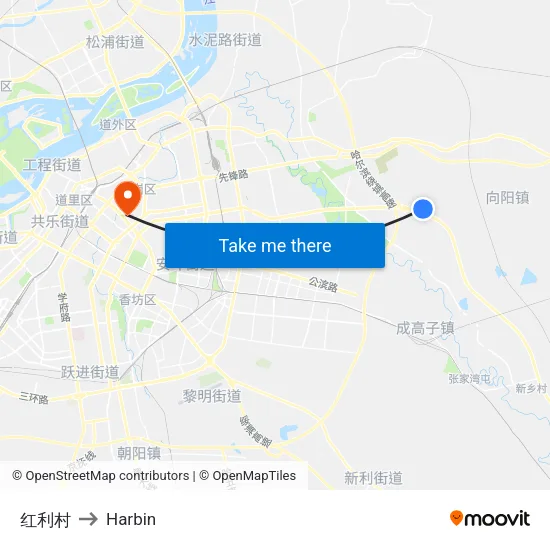 红利村 to Harbin map