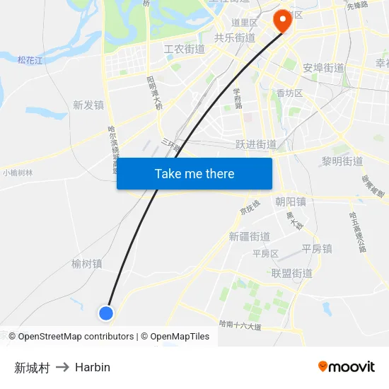 新城村 to Harbin map