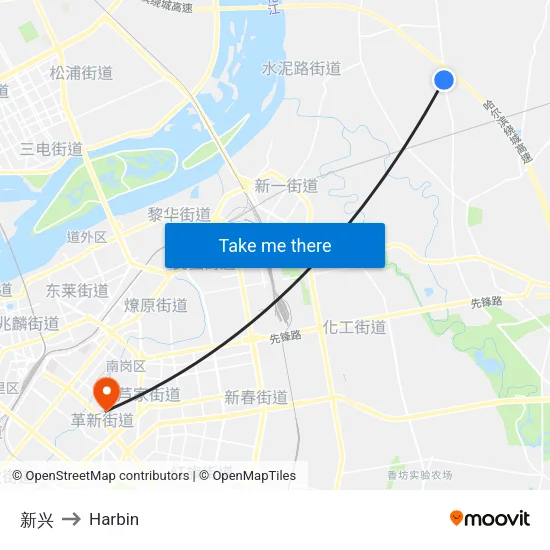 新兴 to Harbin map
