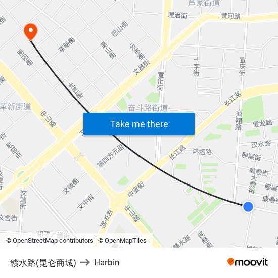 赣水路(昆仑商城) to Harbin map