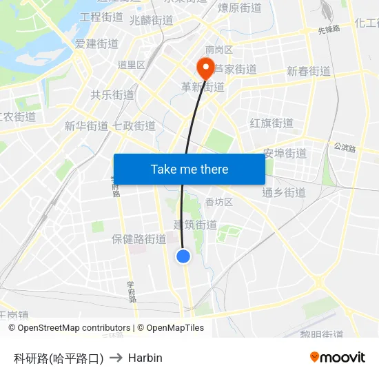 科研路(哈平路口) to Harbin map