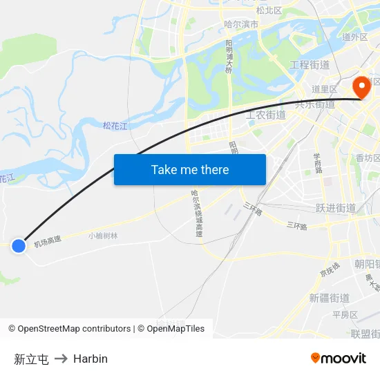 新立屯 to Harbin map