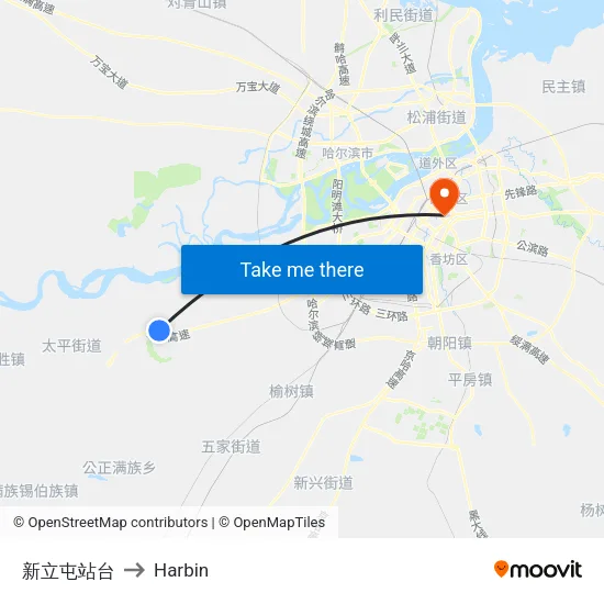 新立屯站台 to Harbin map