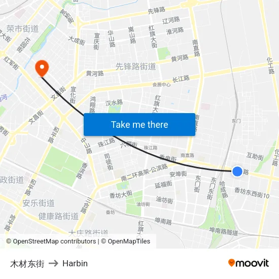 Mucai East Street to Harbin map