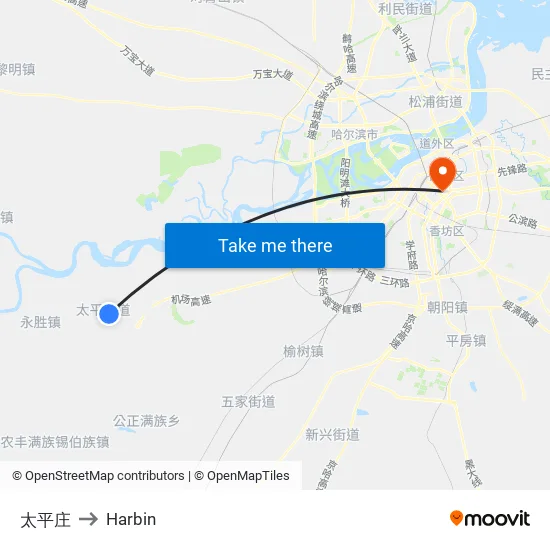 太平庄 to Harbin map