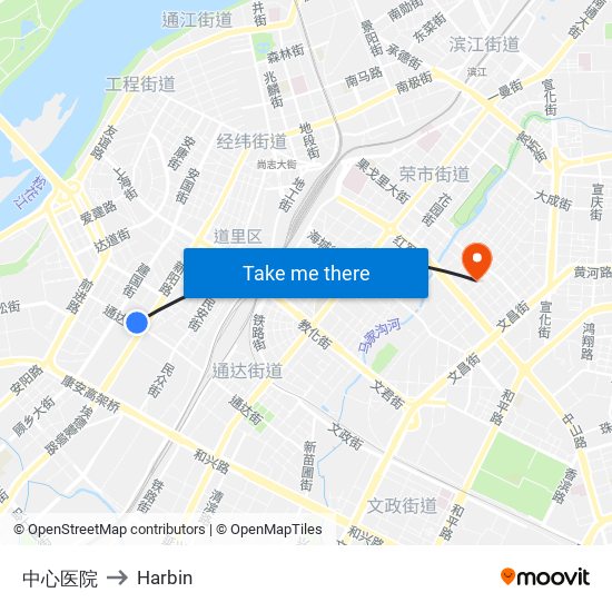 中心医院 to Harbin map