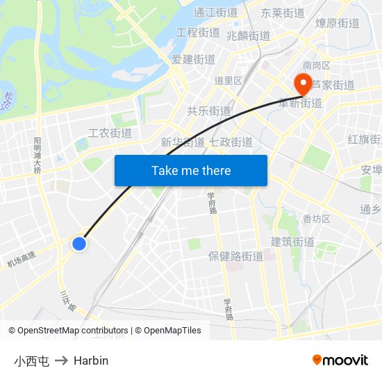 小西屯 to Harbin map